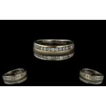 18ct Yellow Gold - Attractive 2 Row Diamond Set Half Eternity Ring,