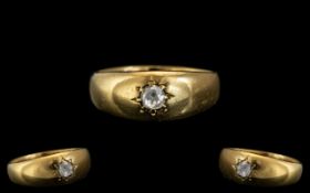 Ladies 18ct Gold Gypsy Ring Set With Central Diamond, Stamped 18ct, Gross Weight 4.1g Ring Size M.