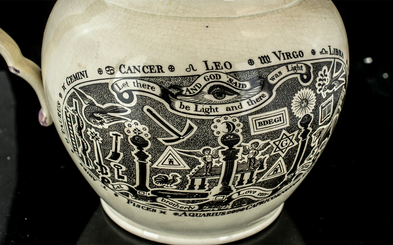 Masonic Interest - A Rare Early 19th Century Masonic Sunderland Lustre Jug, two black transfer - Image 2 of 2