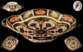 Royal Crown Derby Superb Imari Pattern Gold Banded - Twin Handle Shaped and Footed Bowl of