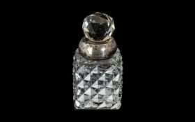 Small Cut Glass & Silver Top Perfume Bottle. Fully Hallmarked. A/F.