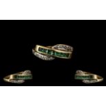 Gold Ladies 9ct Emerald & Diamond Dress Ring, Fully Hallmarked, Gross Weight 2.2g Ring Size M.