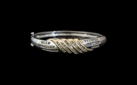 14ct White Gold Diamond Hinged Bangle,