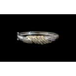 14ct White Gold Diamond Hinged Bangle,