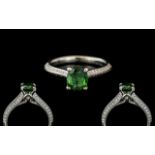 Ladies - Platinum Diamond and Tourmaline Set Stylish Dress Ring - Expensive Setting.