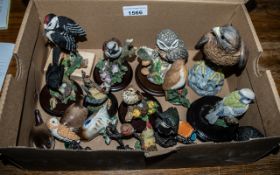 Collection of Bird Ornaments, including Country Artists Owl, Sparrow, Lesser Spotted Woodpecker,