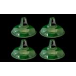 Collection of Four Matching Industrial Style Dark Green Metal Lamp Shades by Coolicon circa 1930's.