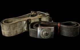 Brown Leather Belt with Square Buckle with Gott Mit Uns Engraved. Swastika emblem on buckle.