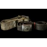 Brown Leather Belt with Square Buckle with Gott Mit Uns Engraved. Swastika emblem on buckle.