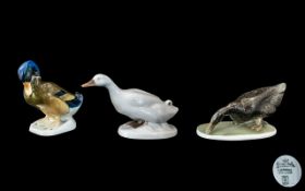 Rosenthal Early Trio of Hand Painted Duck Figures. All 1st Quality and Mint Condition.
