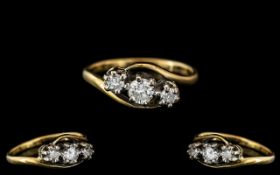 Ladies - Attractive 18ct Gold 3 Stone Diamond Set Dress Ring. Full Hallmarks to Interior of Shank.