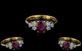 Ladies - Superb Quality 18ct Gold Ruby and Diamond Set Dress Ring.