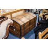 Large Antique Oak Trunk. Lovely Large Antique Trunk, Oak with Metal Bounding Has the Letters F.R.