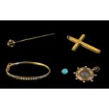 Small Collection of Antique Jewellery, comprising a 9ct gold hinged bangle,