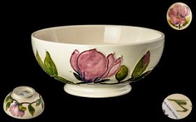 W. Moorcroft Footed Bowl ' Magnolia ' Pink Design on White Ground. c.1980. Signed to Base. 6.