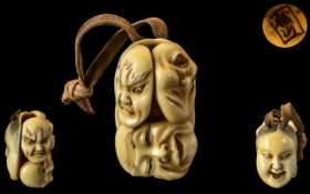 Japanese 19th Century Superbly Carved Double Sided Mask Netsuke.