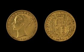 1866 Queen Victoria Young Head Shield Back Full Sovereign, 22ct Gold.