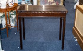 Edwardian Mahogany Card Table. Green Velvet Lined, Scroll Borders. 31 Inches High & 34 Inches Wide.