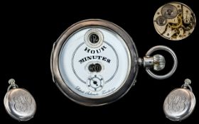 Antique Period International Watch Co Sterling Silver Jump Hour and Minute Pocket Watch.