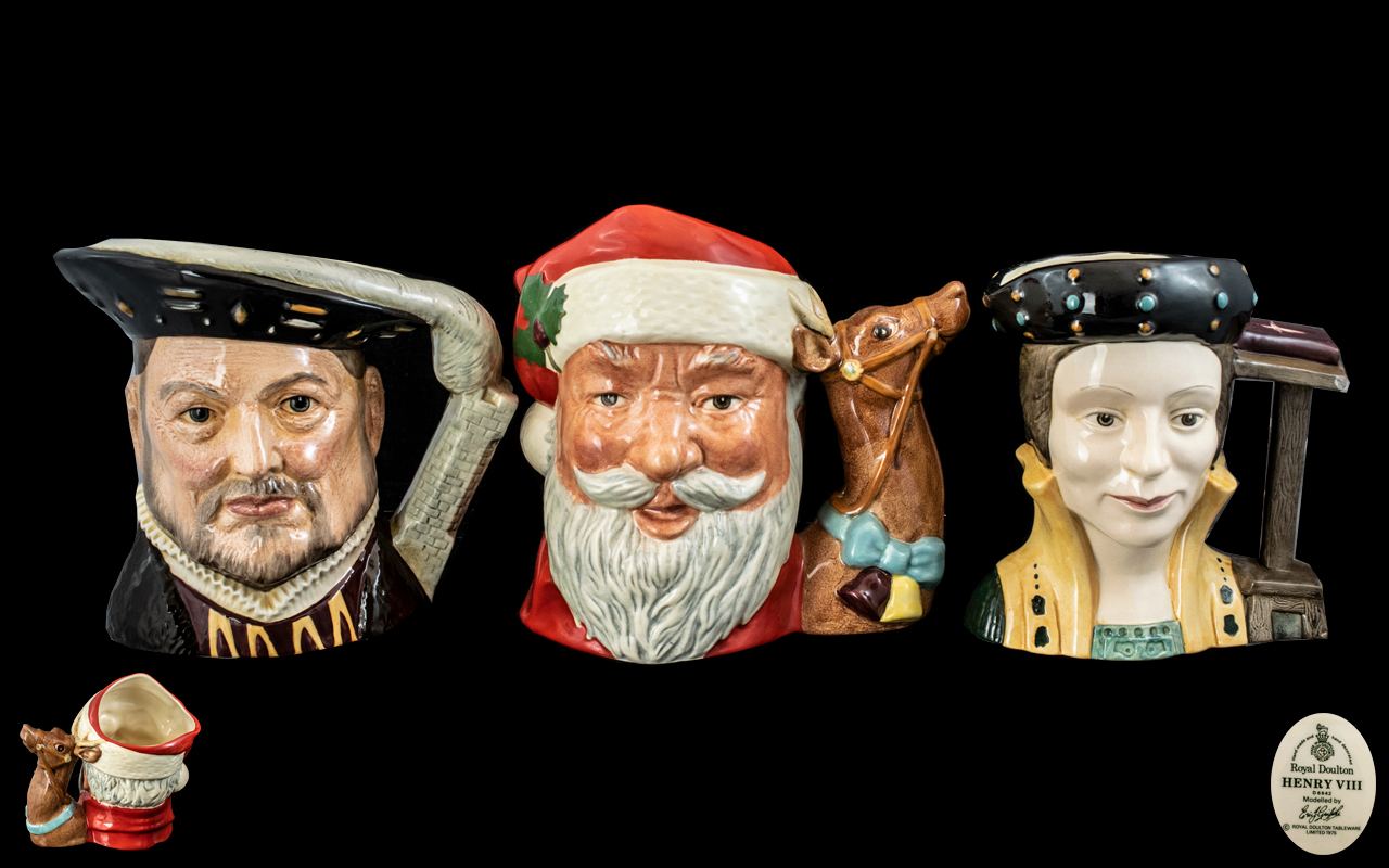 Royal Doulton Trio of Large Hand Painted Ceramic Character Jugs ( 3 ) In Total.