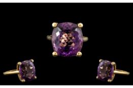 18ct Yellow Gold - Superb Large Amethyst Set Ring. Marked 18ct to Interior of Shank. The Faceted