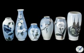 A Collection of Six Royal Copenhagen Vases, including a 7.5" porcelain vase No.