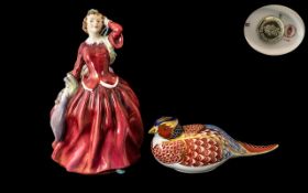 Royal Crown Derby Pheasant Bird together with a Royal Doulton Figure HN 2065 'Blythe Morning'.