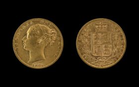 1871 Queen Victoria Young Head Shield Back Full Sovereign, 22ct Gold. Sydney Mint.