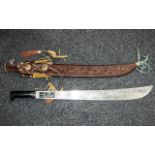 Large Sword In Leather Sheaf. Corneta Sword In Leather Sheaf, Blade 24 Inches.