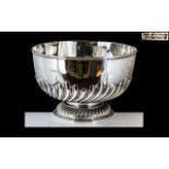 Edwardian Period Large and Impressive Sterling Silver Punch Bowl with Fluted Decoration.