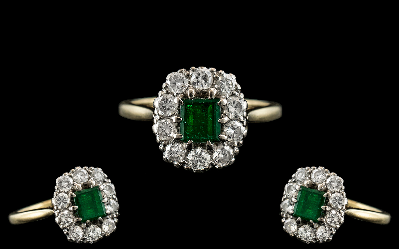 An Antique Early 20th Century Emerald & Diamond Cluster Ring,