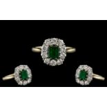 An Antique Early 20th Century Emerald & Diamond Cluster Ring,