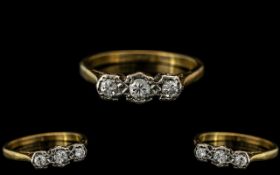 18ct Gold & Platinum Ladies Diamond Ring, 3 Illusion Set Round Brilliant Cut Diamonds,