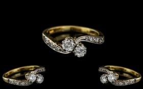 Ladies - Excellent Quality and Attractive 18ct Gold Two Stone Diamond Set Crossover Ring,