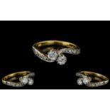 Ladies - Excellent Quality and Attractive 18ct Gold Two Stone Diamond Set Crossover Ring,