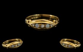 18ct Gold Ladies Dress Ring Set With Alternating Opals And Diamonds, Fully Hallmarked,