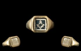 9ct Gold Reversible Square Head Ring, Blue Square & Compass, Monogrammed JHB, Fully Hallmarked,