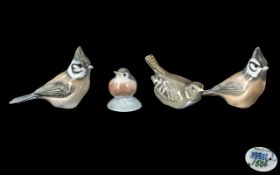 Royal Copenhagen Fine Collection of Hand Painted Porcelain Bird Figures of Small Size ( 4 ) Figures