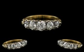 Antique Period 18ct Gold - Good Quality 5 Stone Diamond Set Ring, Ornate Gallery Setting, The Five
