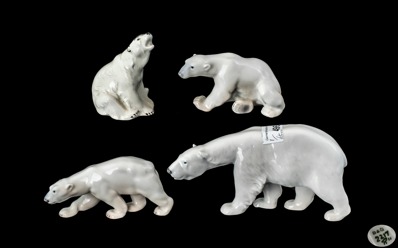 Royal Copenhagen and Bing and Grondahl Fine Quality Collection of Porcelain Polar Bear Figures ( 4