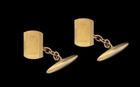 Pair of 9ct Gold Cufflinks, Rectangular Fronts, Torpedo Backs With Chain Fasteners,