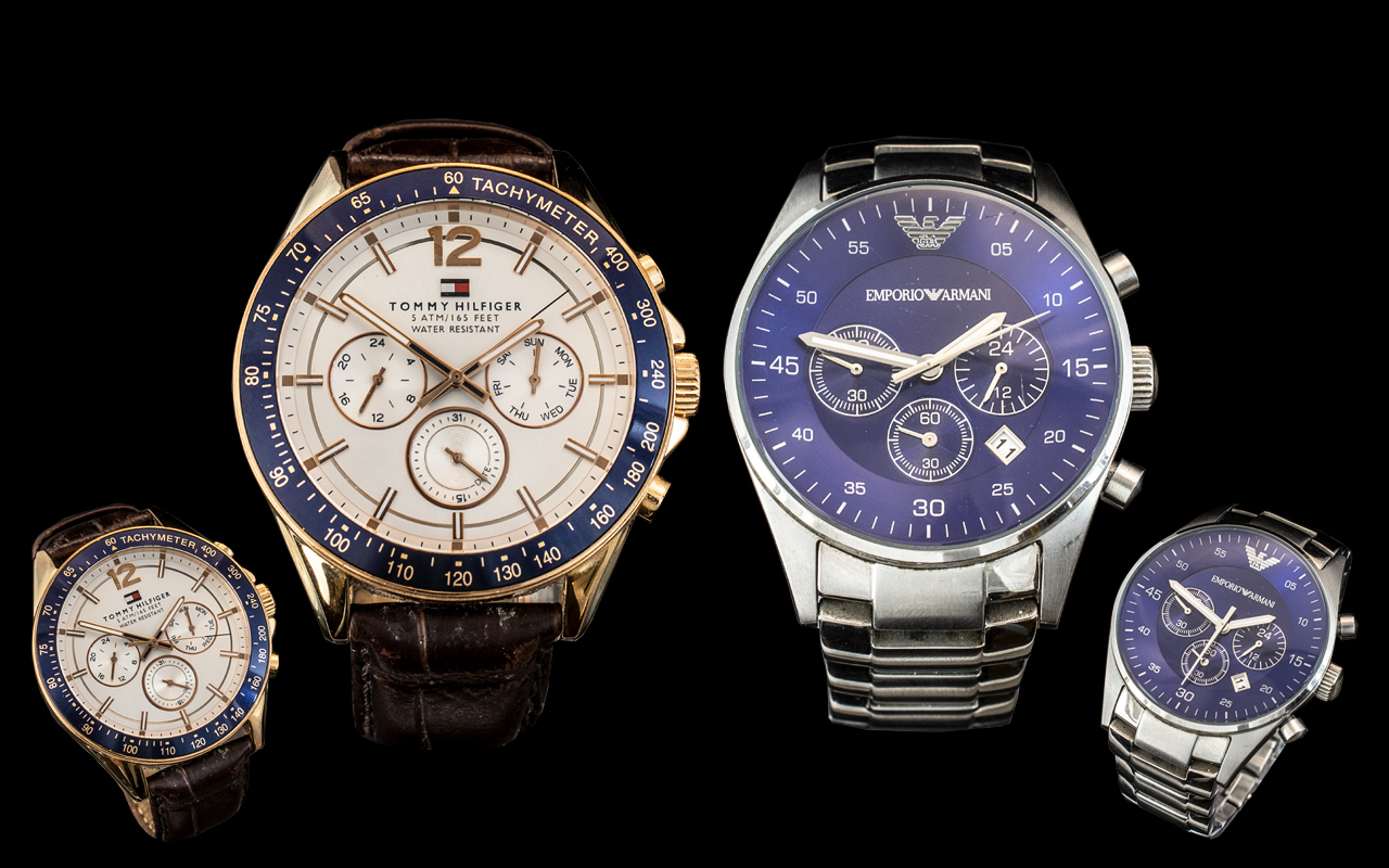 Two Fashion Watches, to include Emporio Armani to include blue dial and three subsidiary dials,