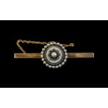 Antique Period Attractive 9ct Gold Diamond & Pearl Set Brooch, with safety chain.