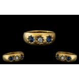 Edwardian Period 1902 - 1910 18ct Gold Sapphire and Diamond Set Ring, Gypsy Setting.