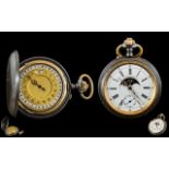 Rare Gun Metal Double Dial Calendrier Breveté Pocket Watch 53mm Gun Metal And Gold Plated Calendar