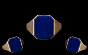 Gents 9ct Gold Signet Ring Set With A Lapis Lazuli Stone, Fully Hallmarked, Ring Size X, Weight 9.