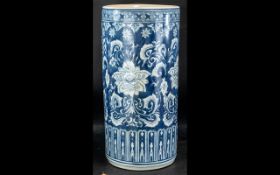 Oriental Blue and White Stick Stand, decorated in underglaze blue with a floral theme; 18 inches (