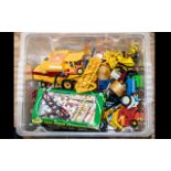 Box of Farm Vehicles, Accessories and Animals, including tractors, combine harvesters, fencing, etc.