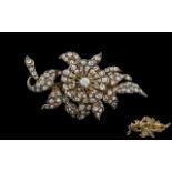 A Fine Circa 1900, 18ct Gold on Silver, Diamond Set Tremblant Ladies Brooch of Floral Spray