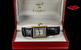 A Must de Cartier Paris Tank Wristwatch silver gilt watch number to back and hallmarked 6 81006